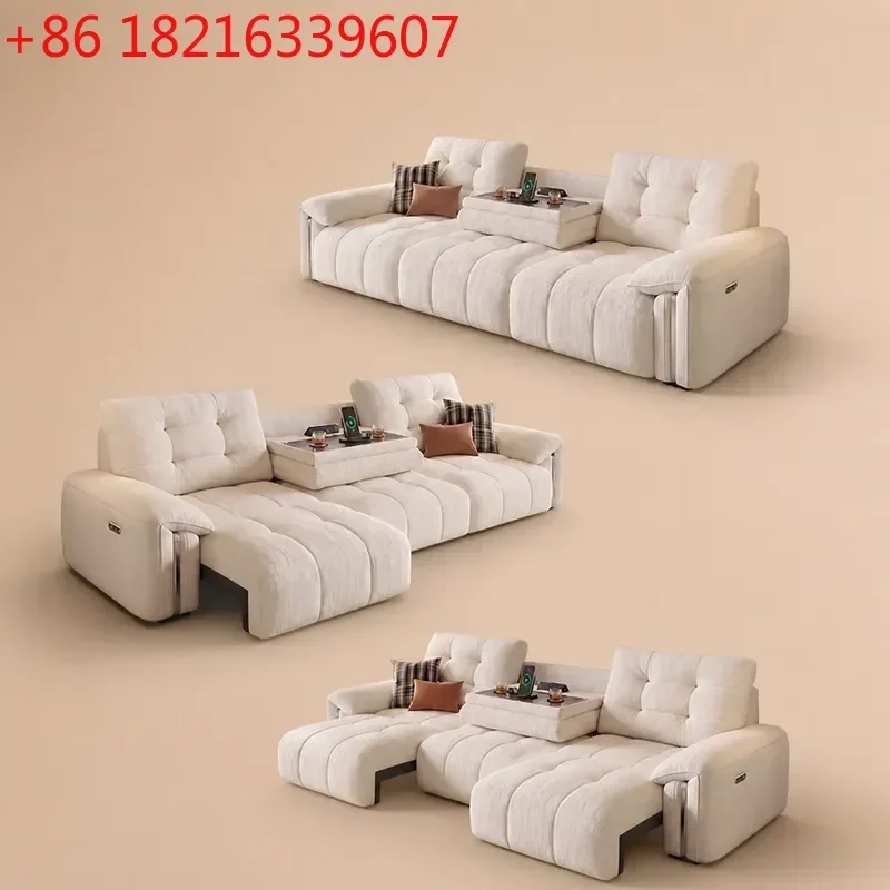 YAO Electric Fabric Recliner Sofa Zero Wall Straight Row Retractable Couch for Living Room Sleeping Functional Home Furniture