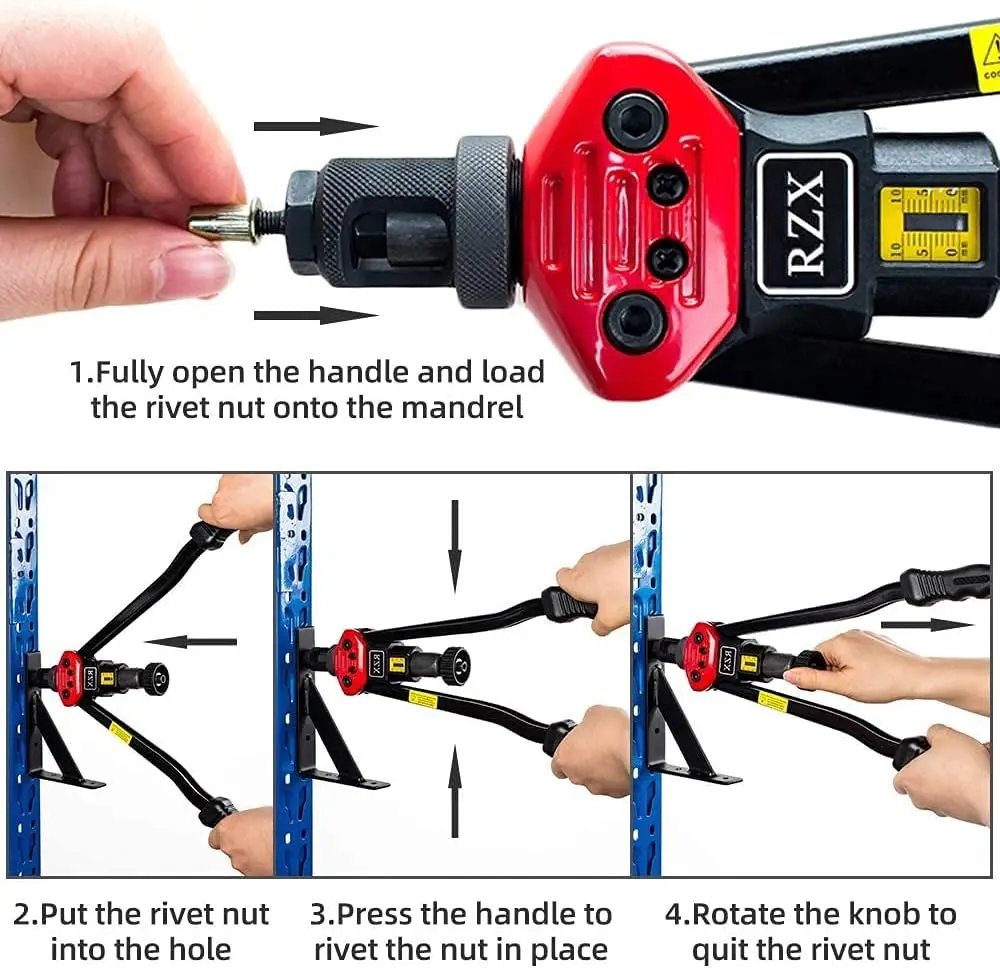 16" Rivet Nut Tool Set with 12 Mandrels & 115 Nuts, Ergonomic Design for Easy DIY Projects