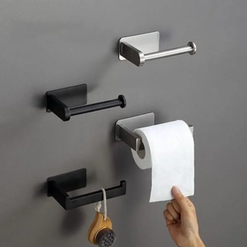 Matte Black Toilet Paper Holder no drill Tissue Roll Hanger 304 Stainless Steel Bathroom Accessories Self Adhesive Brushed Gold