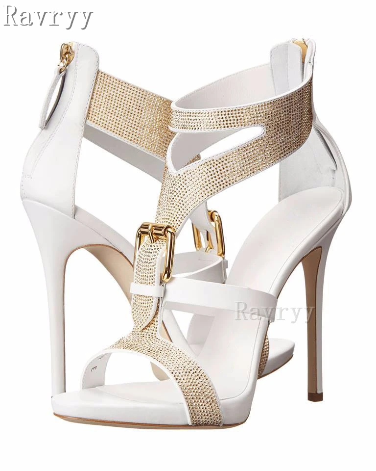 

Diamond Inlay Stiletto Sandals Large Size Women's Shoes Super Thin High-Heeled Banquet Sandals Ankle Strap Roman Shoes