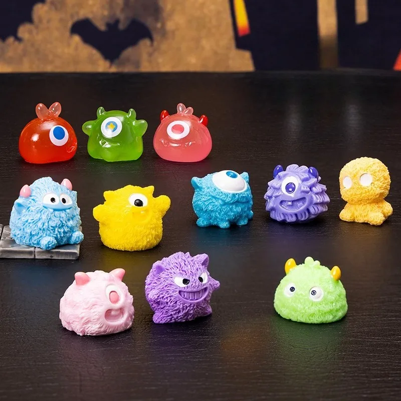 11PCS Mini Fuzzy Monster Figures Set Cute Resin Micro Landscape Ornaments DIY Dollhouse Desktop Car Decoration Creative Gifts
