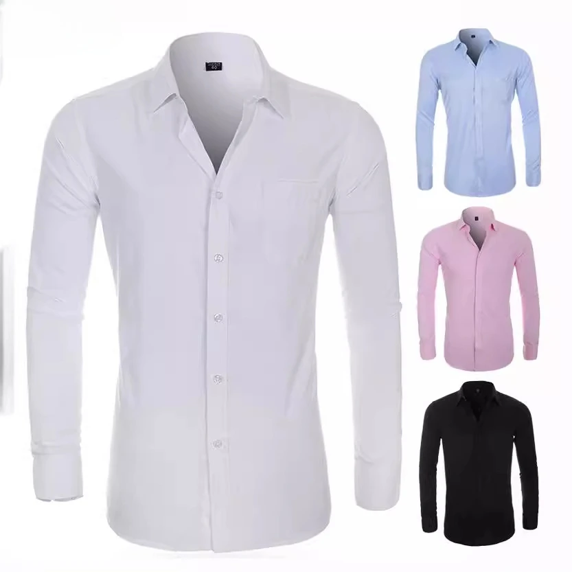 

Men's Oversized Business Classic Inner Casual Solid Color Shirt Long Sleeved Trendy Men Shirt Autumn