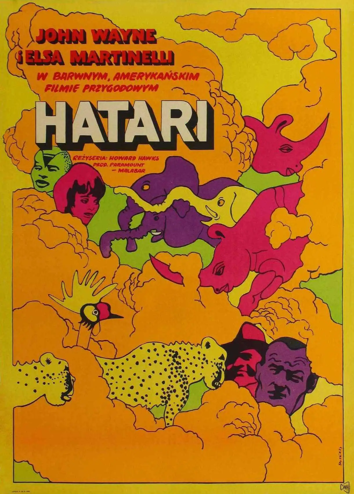 HATARI Film John Wayne Elsa Martinelli Rode Knoppen Hardy Kruger ZIJDE POSTER Wandverf