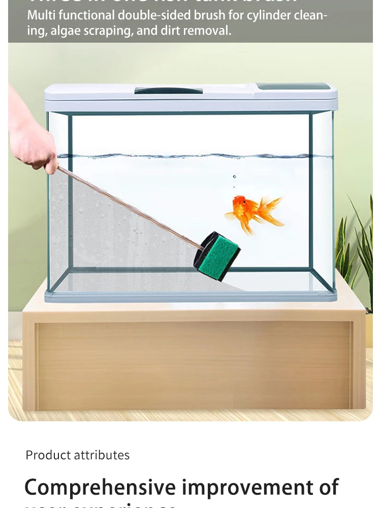 Aquariumbürste mit langem Griff, doppelseitige Reinigungsbürste, Aquarium-Reinigungswerkzeuge – Detail 2