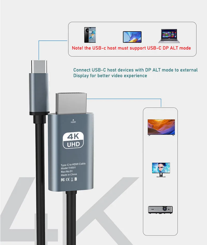 USB-C to HDMI cable 4K Type C USB to HDMI 4k adapter converter cable with power PD charging for Apple Macbook pro Dell Lenovo