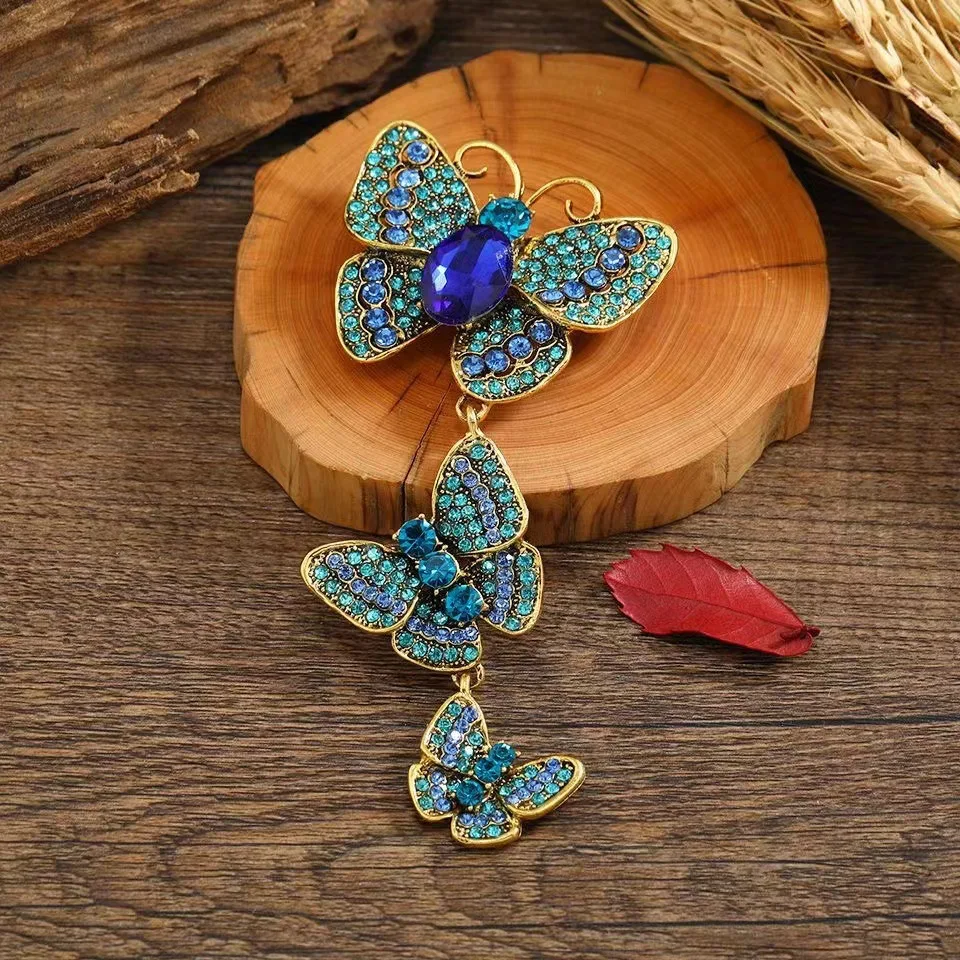 2024 CZ Multilayer Butterfly Brooches Pins for Women Purple Green Crystal Insect Metal Pins Badge Trendy Jewelry Gifts ﻿