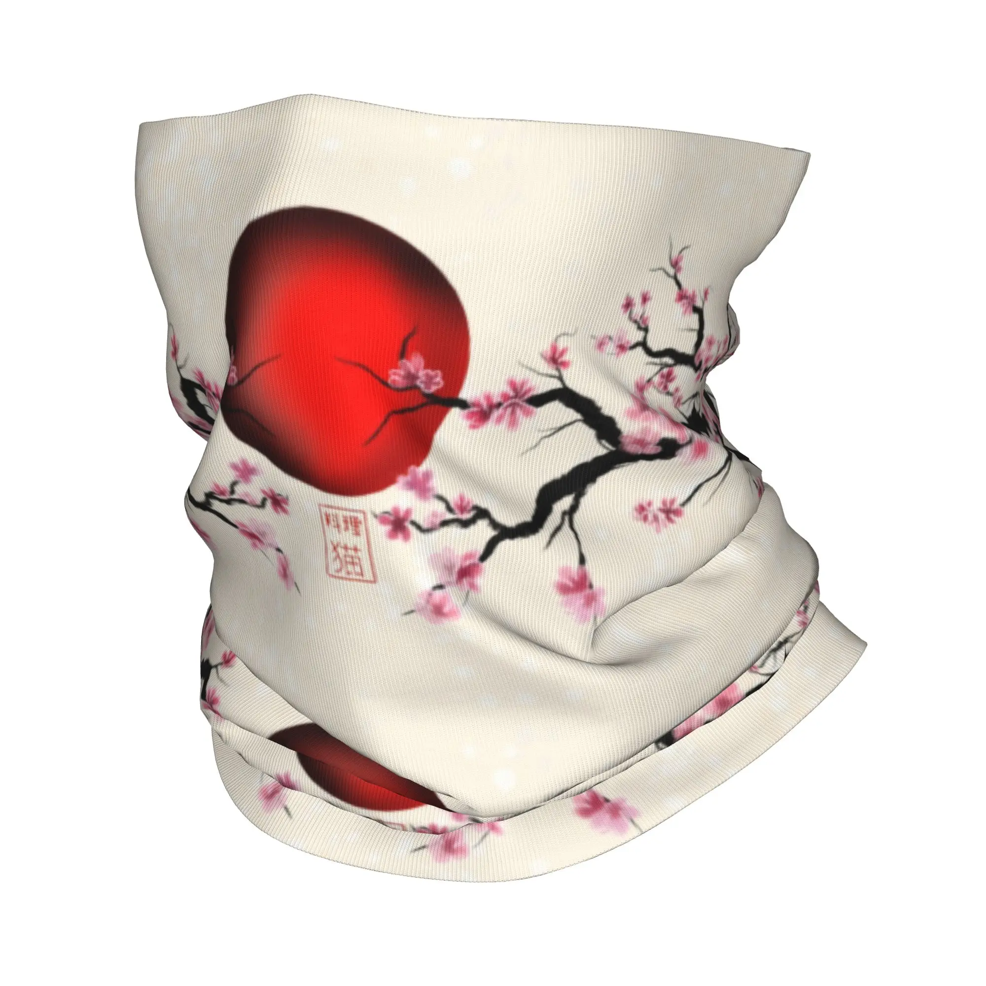 Japan Sakura Cherry Blossoms With a Red Rising Sun Bandana Neck Gaiter Windproof Face Scarf Cover Flower Headband Tube Balaclava