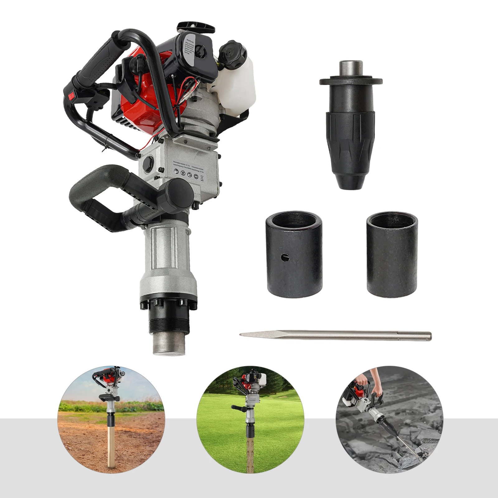 

Молот для разрушения свай 2-в-1, газовый молот для забивки Т-образных свай, машина для забивки свай с частотой ударов 1700-2230 уд/мин для различных видов свайных работ