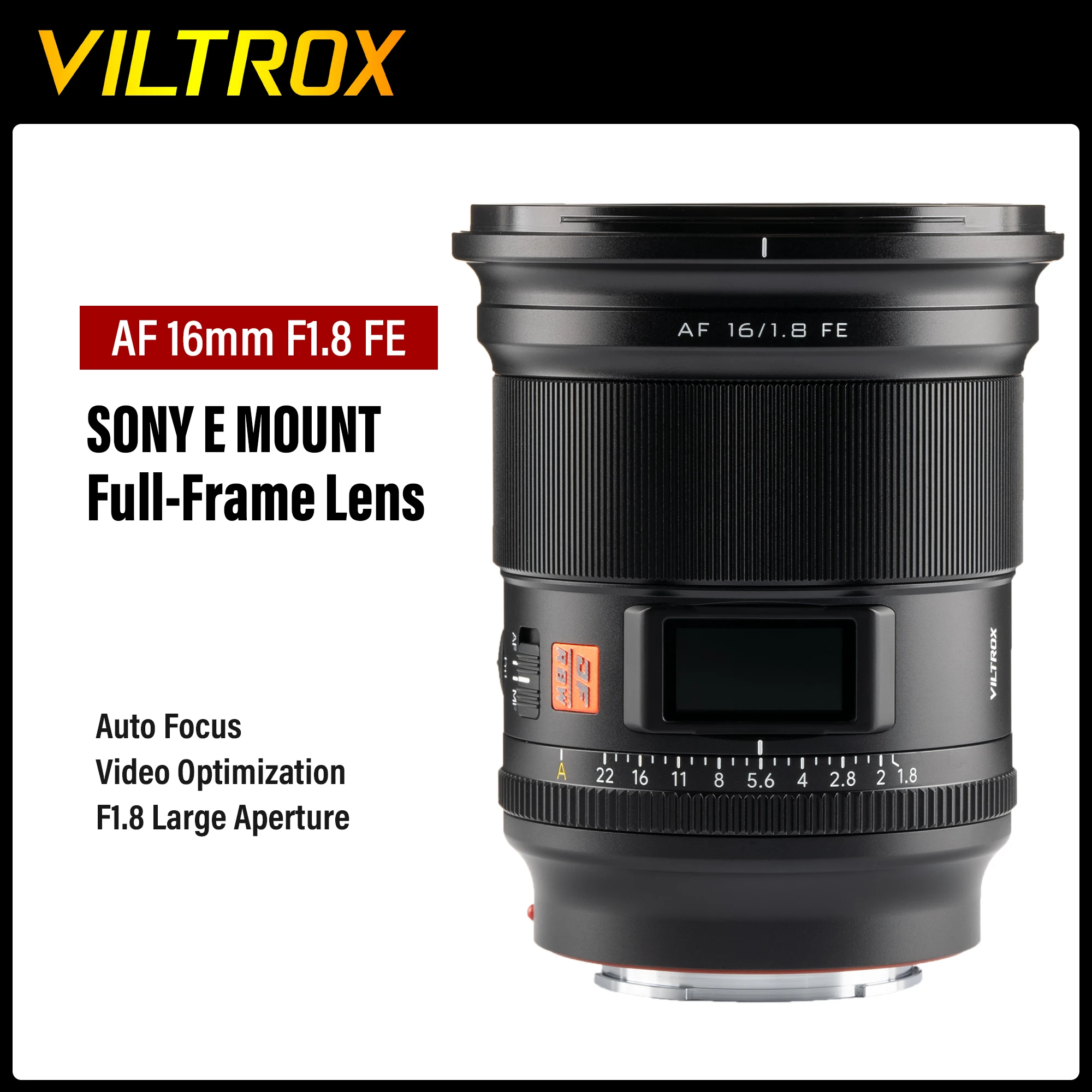 VILTROX 16mm Sony Lens F1.8 Full Frame Large Aperture Ultra Wide Angle Auto Focus Lens With Screen For Sony E Moun Camera Lens