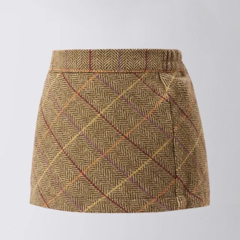 Wool Plaid Skirt for Girls Thick High Waist A-line Short Skirt Christmas Red Casual Fashion Autumn Winter Kids Skirts 2-16 Years