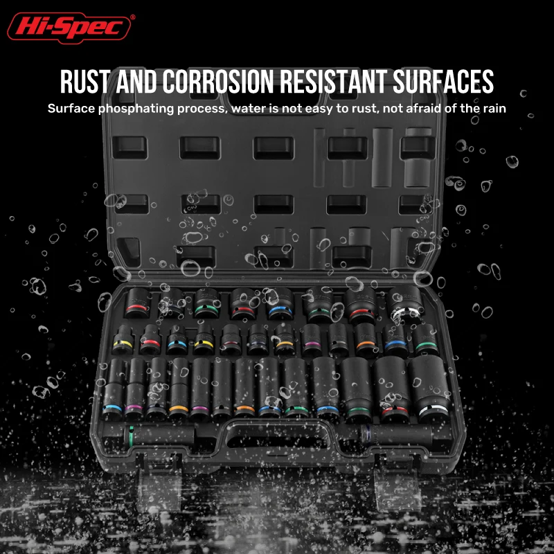 Imagem -02 - Hi-spec-chave Soquete Curta e Longa Porca de Soquete Longa Pneumática Driver Bit Grupo 832 mm Impact Air Cannon 35 Pcs