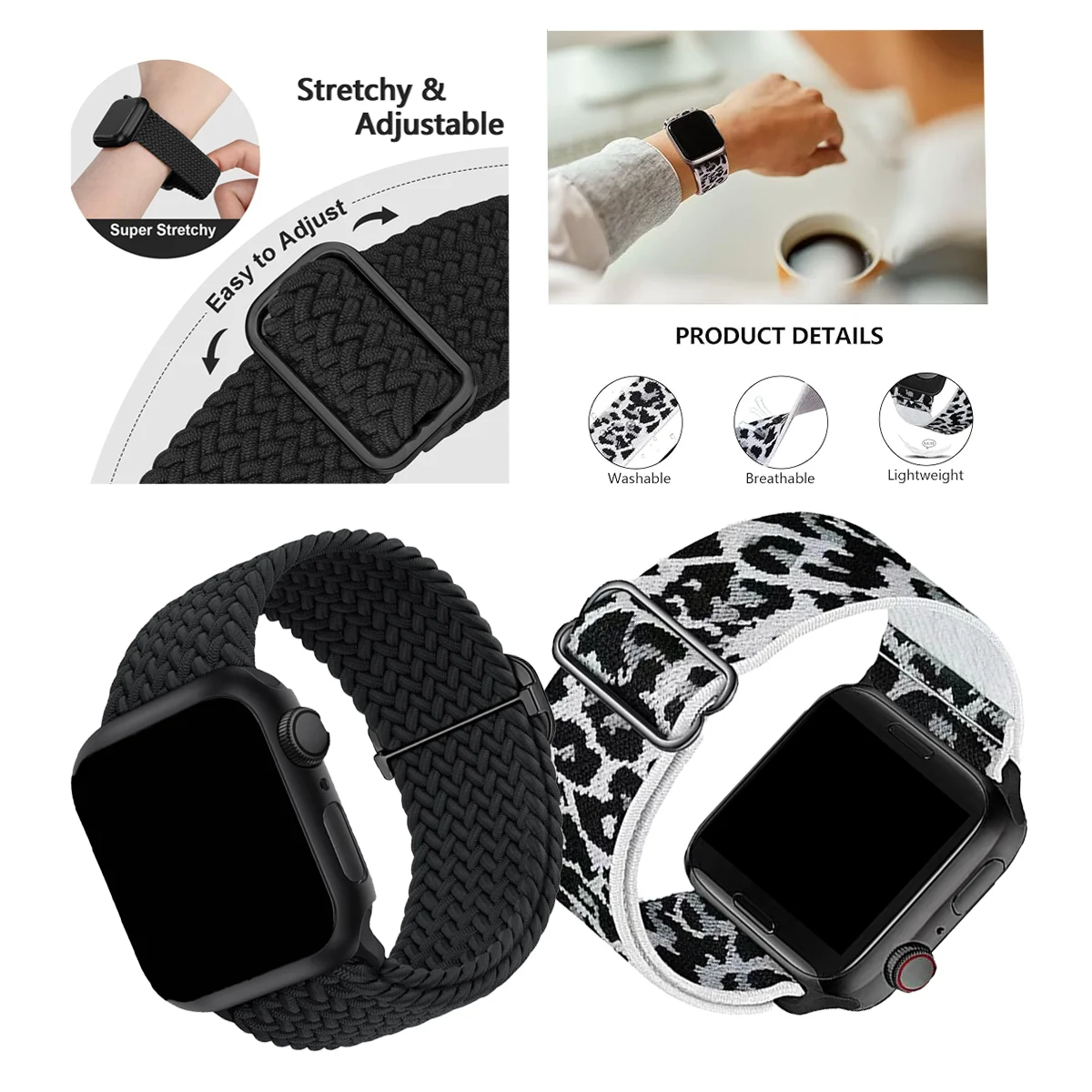 4 Pack 18/20/22mm Nylon Strap for Samsung Galaxy Watch 7 6 5 4 Classic Adjust Braided Elastic Band for Huawei GT5 GT6 4Pro