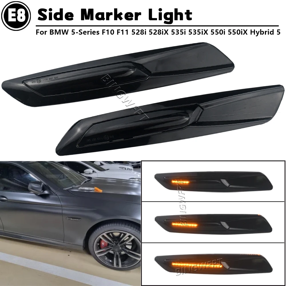 2Pcs LED Dynamic Side Marker Lights Turn Signal Lamps For BMW 5-Series F10 F11 528i 528iX 535i 535iX 550i 550iX Hybrid 5