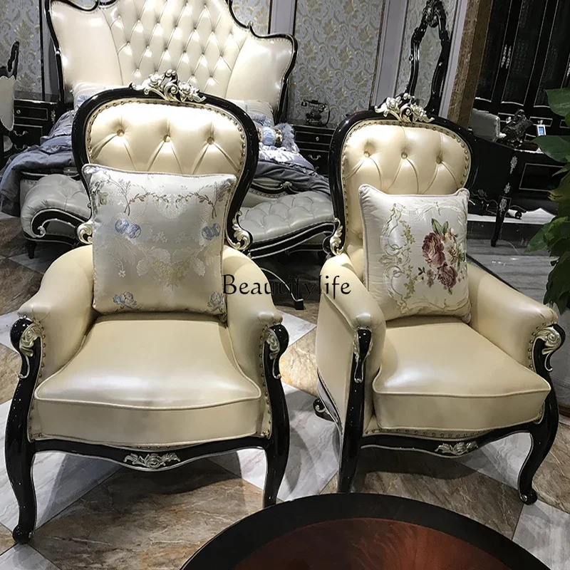 

yj9European leather leisure chair, neoclassical single sofa chair with simple high back