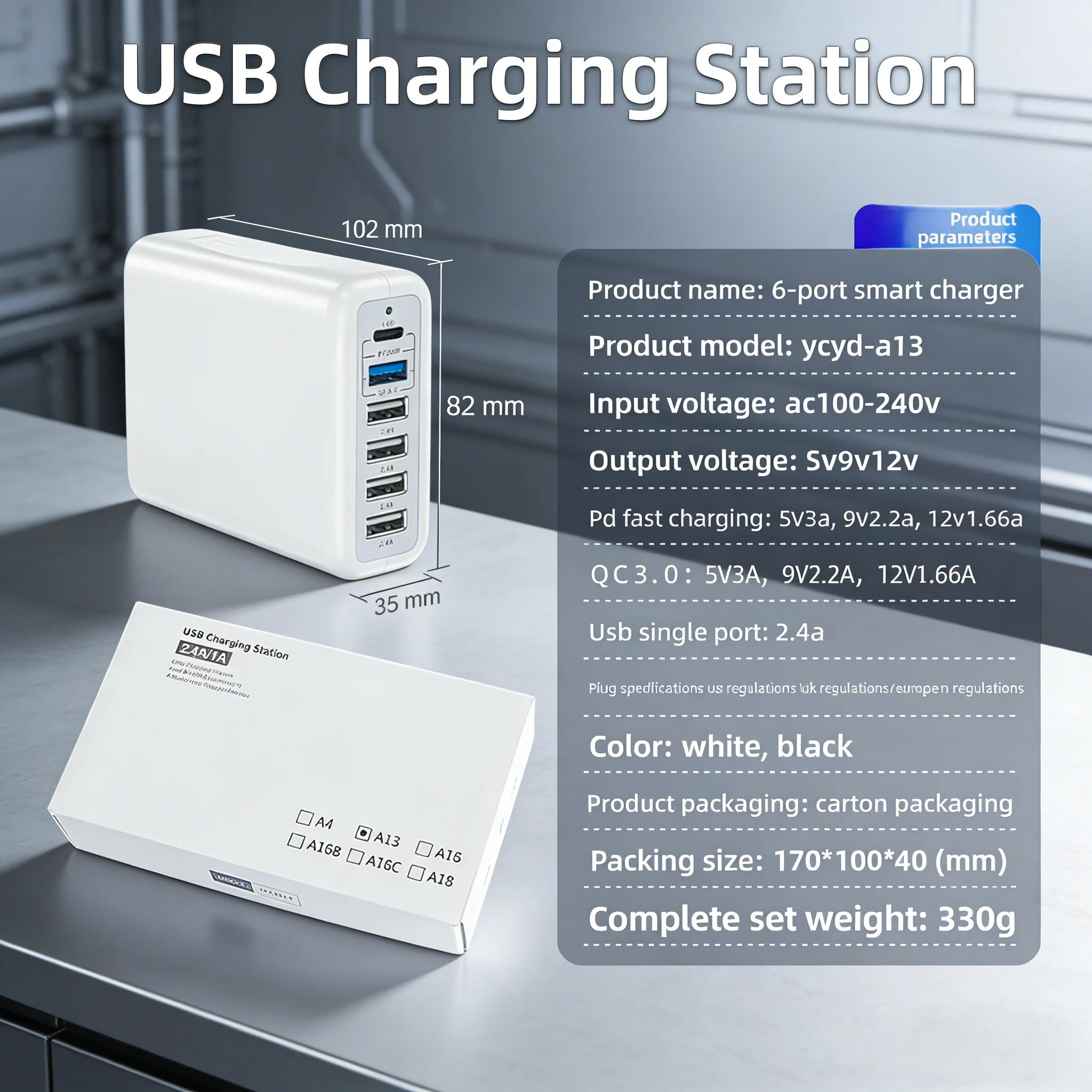 Universal Multi Device Charger,100W USB C Desktop Charging Station,Multi Port PD QC Fast Charger for Phones & Laptops