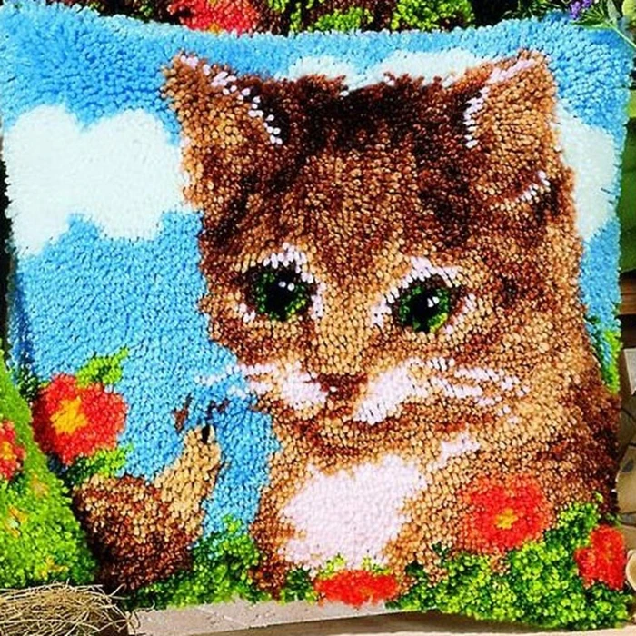 Cute Animal Latch hook rug kits pillow with Preprinted Canvas Cartoon Duck Dog Cat Embroidery kits cross stitch Latch hook kit view 5