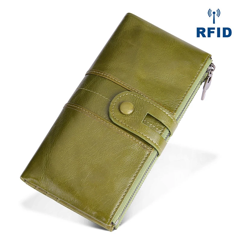 Vintage genuine leather ladies' purse - Korean version trendy handbag for women, top-grade cowhide, RFID simple long-style purse