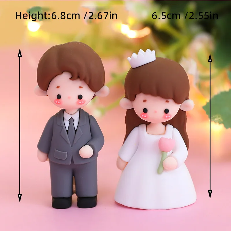 Hochzeitstorten-Topper aus PVC, Bräutigam und Braut, Puppenfigur, elegantes Design für Verlobung, Valentinstag, Partyzubehör-Set – Detail 4