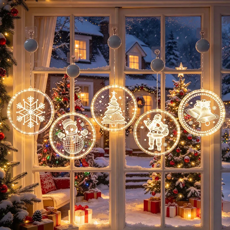 Christmas 3D Letter Suction Cup LED String Lights Tree Atmosphere Decoration Colorful Party Festival Home Ornament Gift Indoor