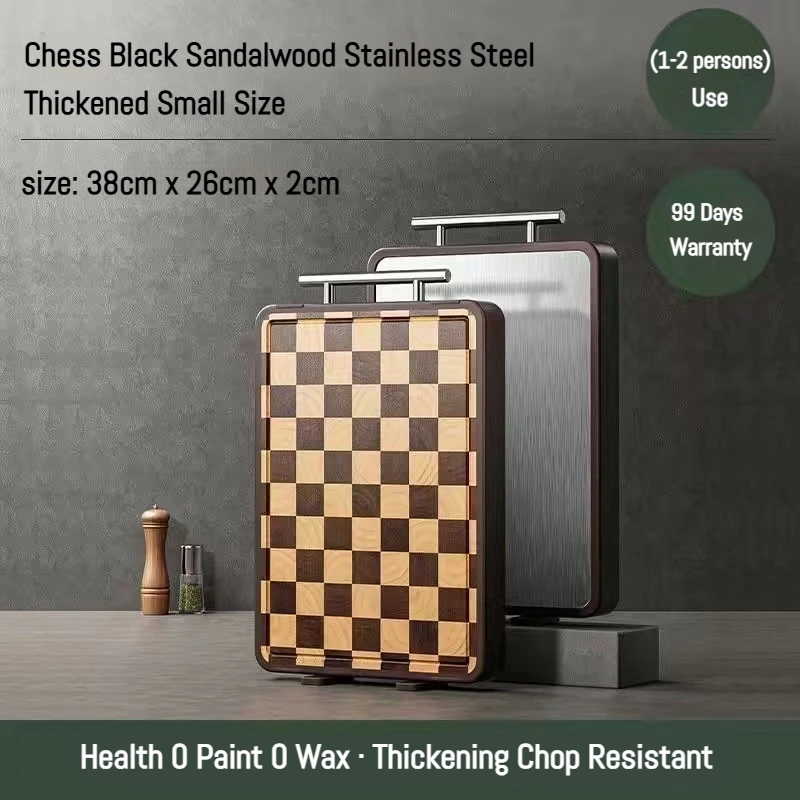 خشب الأبنوس/الفولاذ المقاوم للصدأ لوح تقطيع على الوجهين لوح تقطيع المطبخ من الخشب الصلب المقاوم للعفن، لوح تقطيع الشطرنج #5