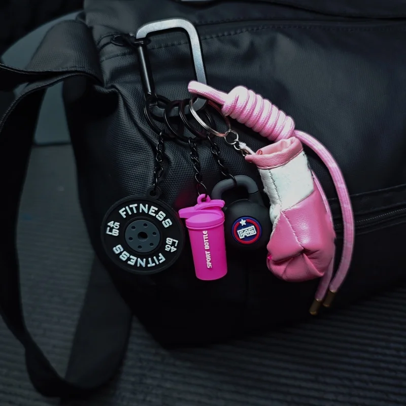 Neue Leder Boxhandschuhe Schlüsselanhänger Set Mini Fitness Kettlebell Langhantelplatten Schlüsselanhänger Luxus Taschenanhänger für Sportbegeisterte – Detail 7