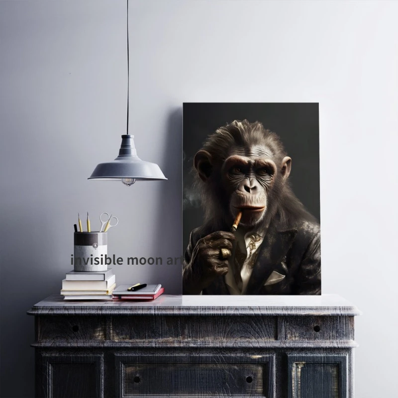 Funny Animal Monkey with Cigarette Gorilla in Suit Smoking Art Poster Canvas Painting Wall Prints Picture Living Room Home Decor