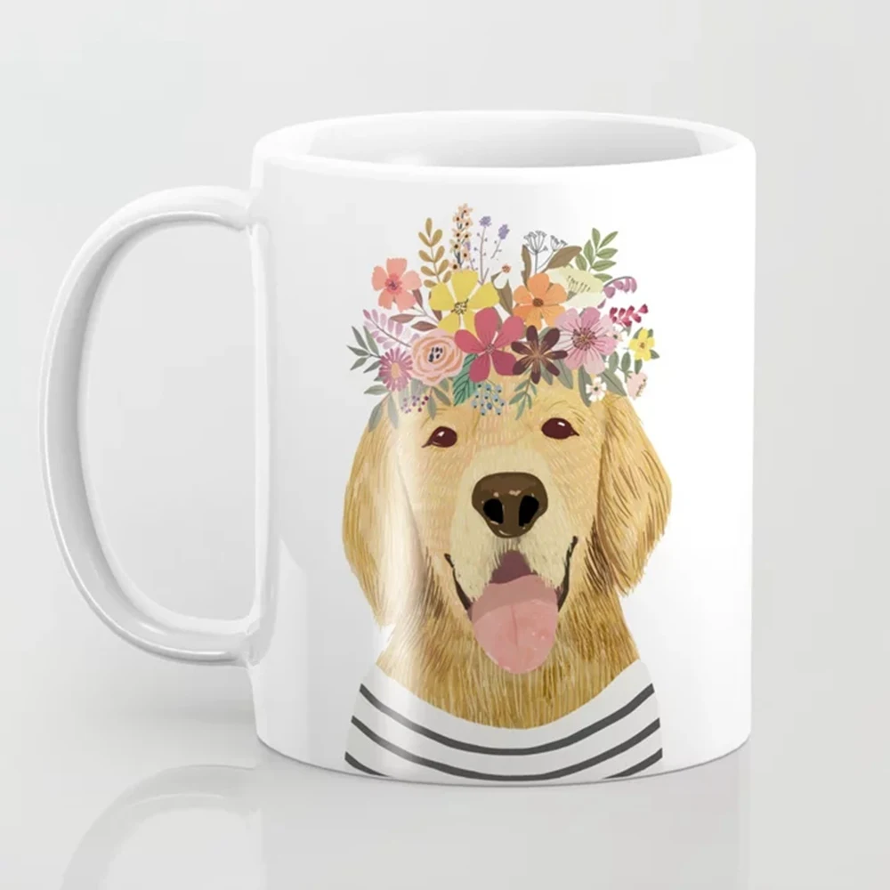 Golden Retriever Dog with Floral Crown Art Print – Funny Decoration Gift Coffee Mug Friends Birthday Gift