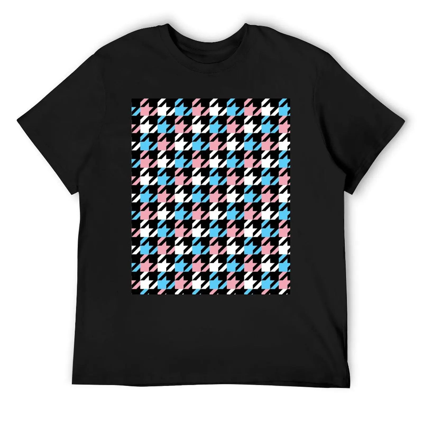 

Trans Flag Houndstooth Plaid T-Shirt kawaii clothes summer top new edition men clothing