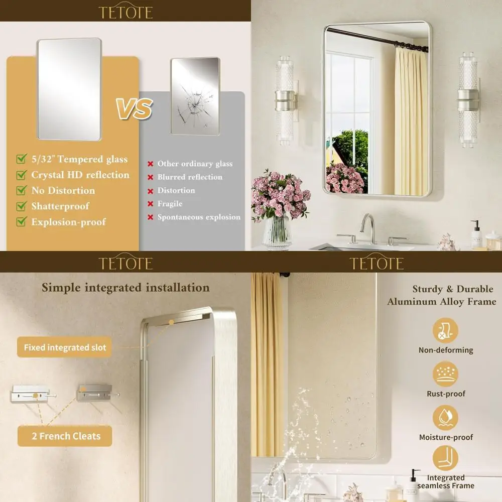 

20x30 Modern Farmhouse Wall Mirror with Brushed Nickel Frame and Tempered Glass (Horizontal/Vertical Mount)