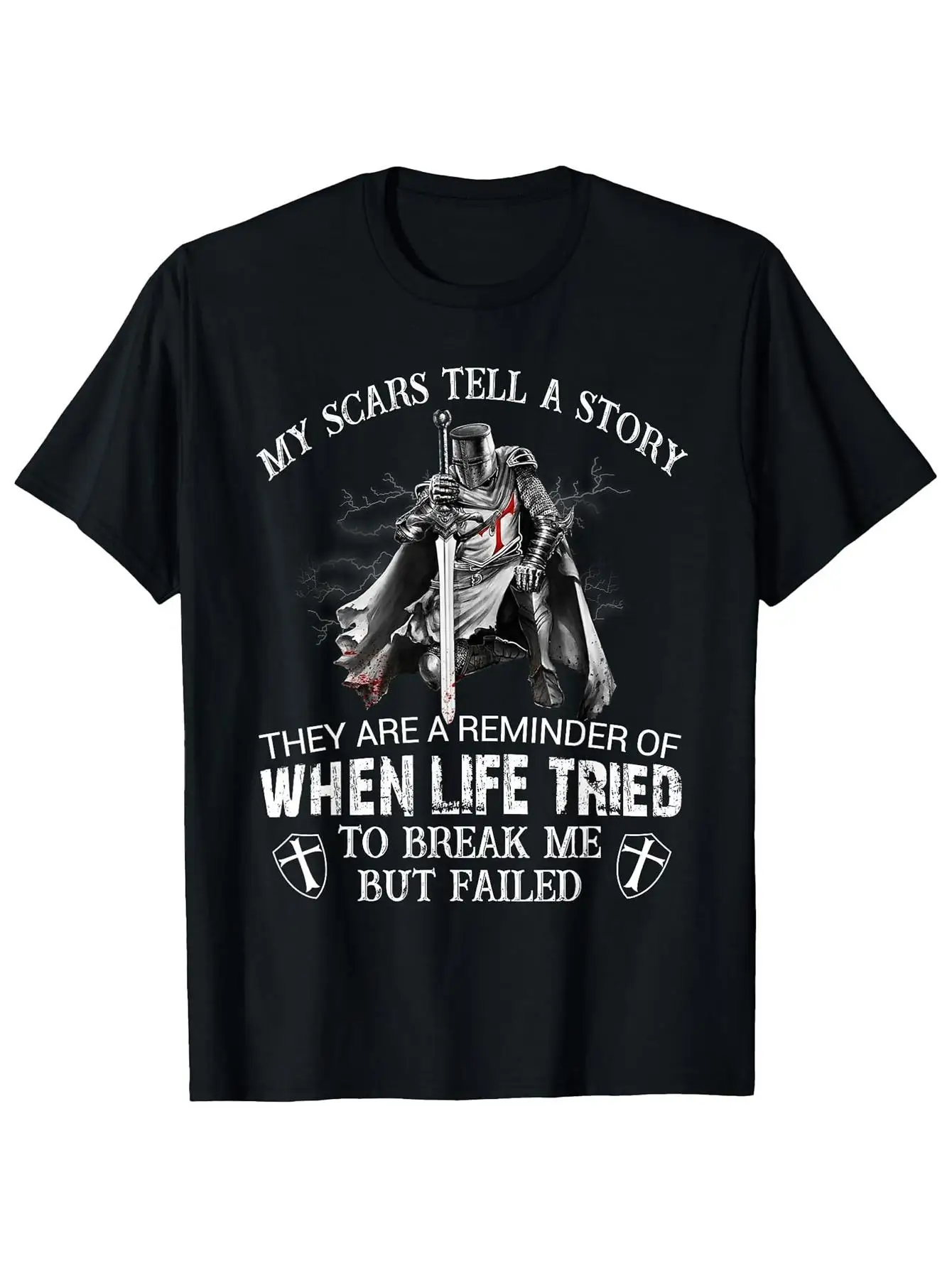 Men's black T-shirt with a crusader print - design features the phrase 