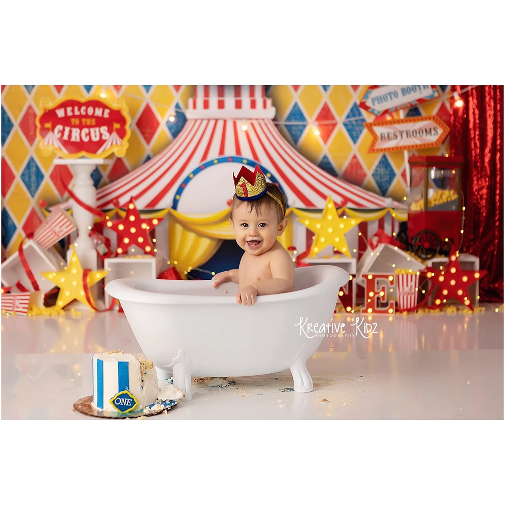 Circus Carnival Photo Background for Baby Kids First Birthday Photography Backdrop Main Event Popcorn Decor Photo Studio Props