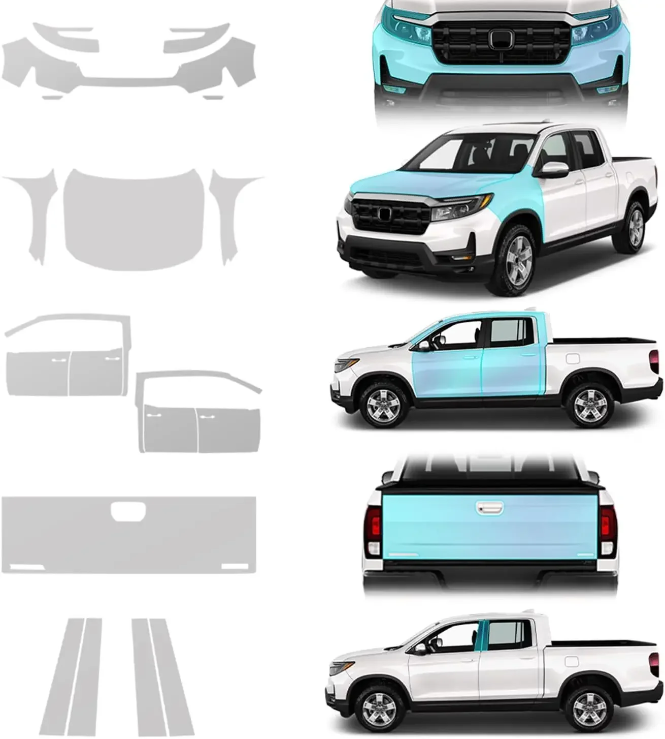 

For 2024-2025 Honda Ridgeline Precut 8.5 Mil TPU PPF Clear Scratch Resistant Film for Front Bumper Headlights 5Pcs