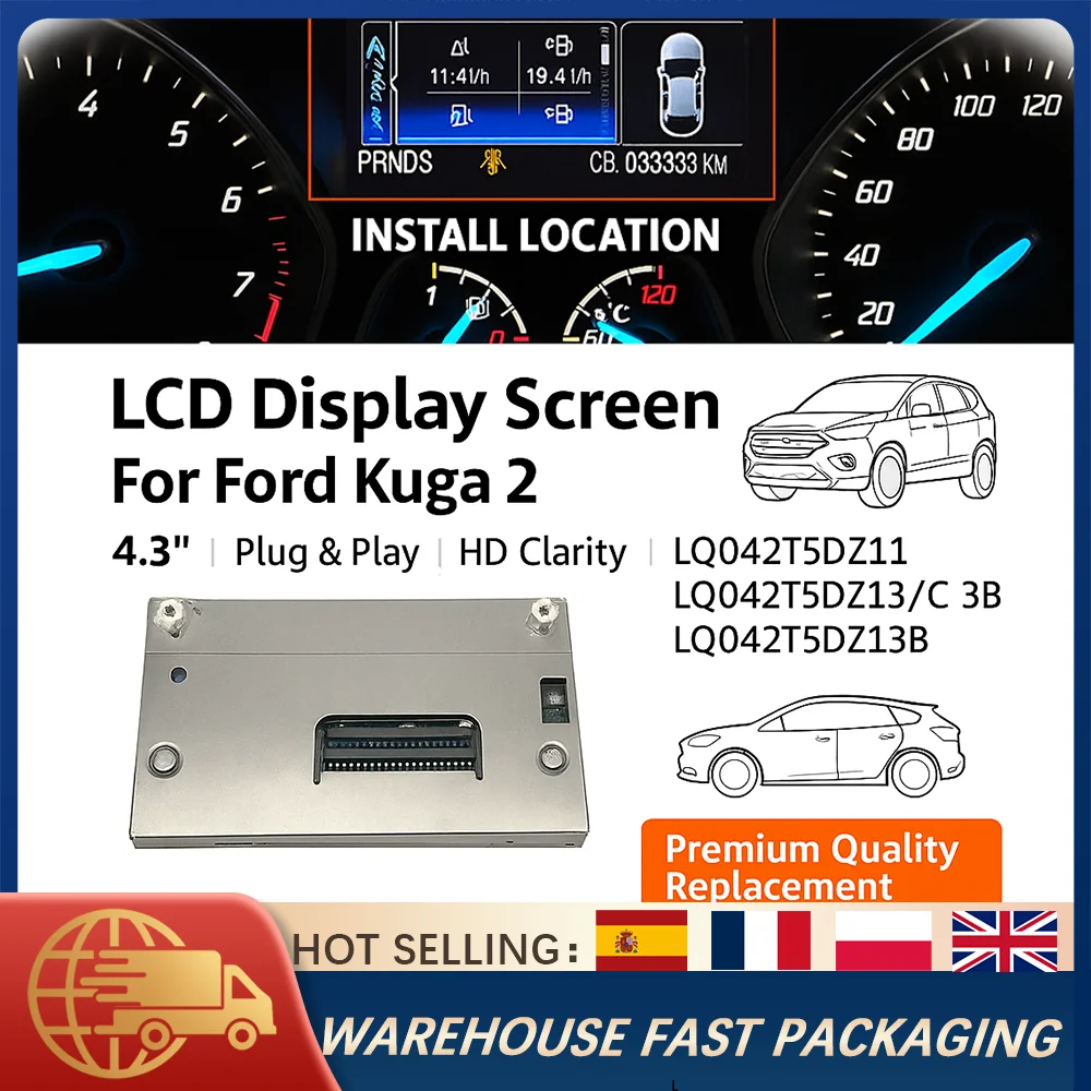 

4.3" LCD Display Screen Replacement For Ford Kuga 2 LQ042T5DZ11 LQ042T5DZ13C LQ042T5DZ13B Instrument Cluster Navigation