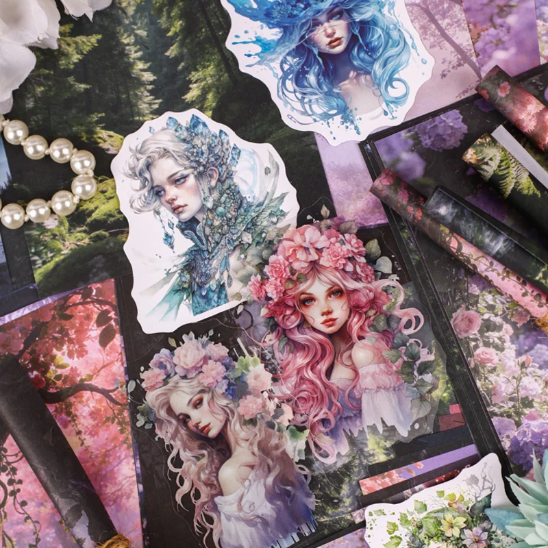 Mr.Paper 3Packs Silent Woods Immortal Quest Series Material Paper & Sticker Set Fantasy Fairy Tale Decor for Journal Scrapbook