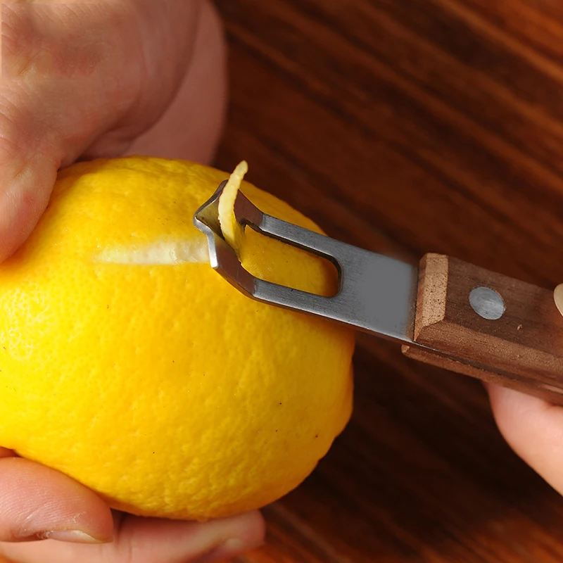 Channel Knife, Cocktail Garnish Citrus Zester, Wood & Stainless Steel Bar Tool with Rivets