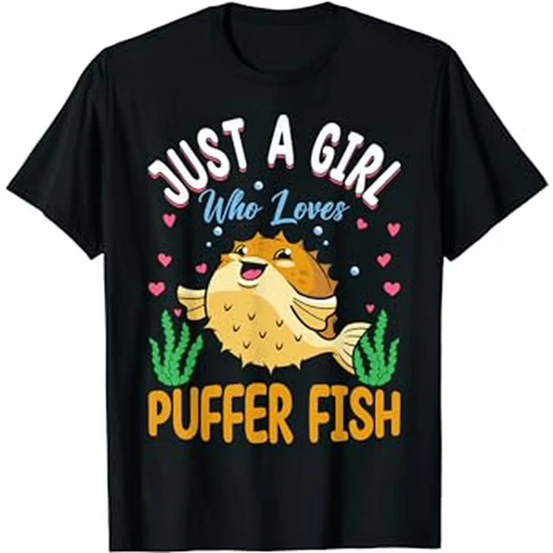 Summer New Men's T-Shirt Clothing Puffer Fish 3D Digital Printed T-Shirt For Men Short Sleeve Tee Kids Men Clothing Black Tops