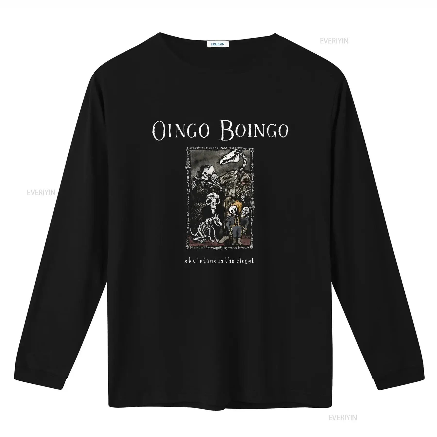 Oingo Boingo Skeletons in the Closet T Shirt Retro Rock Band  vintage Washed Casual Versatile Soft homme fashion
