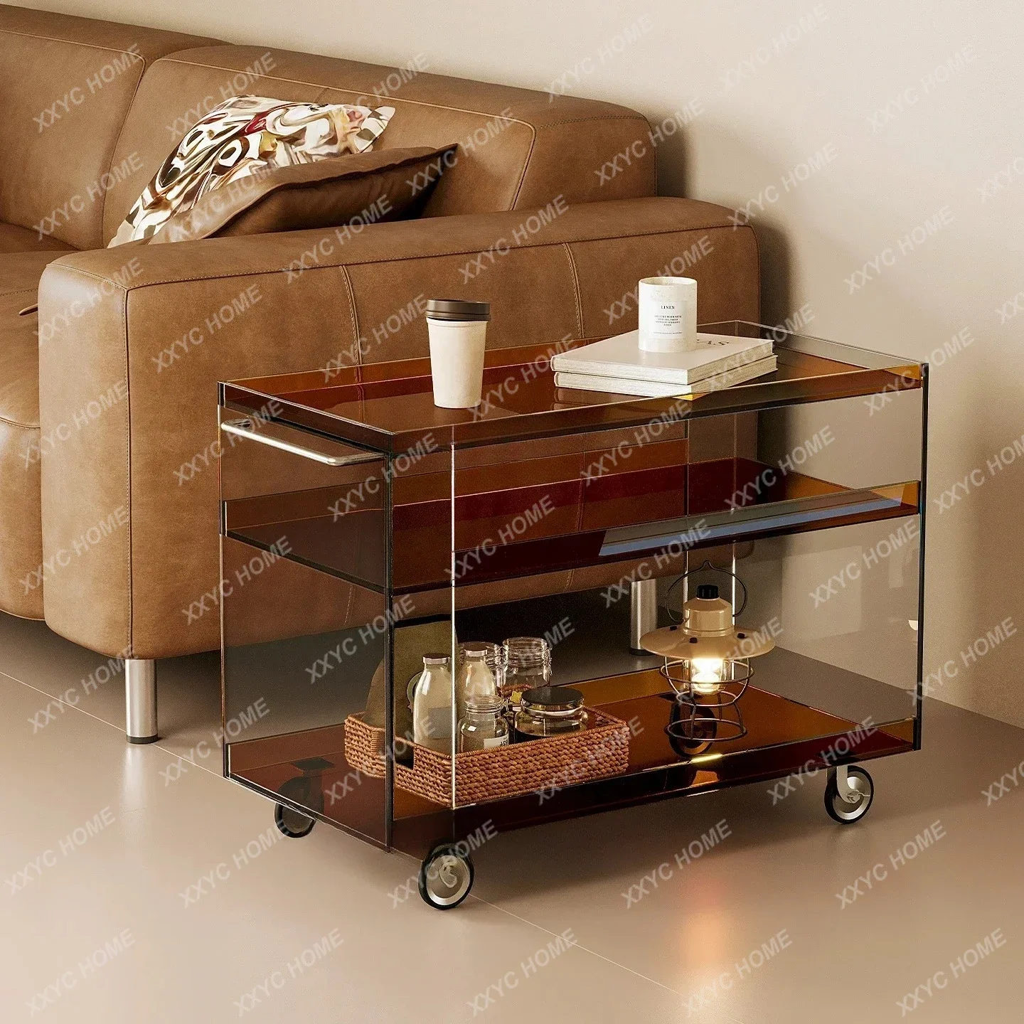 AACy56 A26 Licht Luxus Couchtisch Mobile Trolley Acryl Rand Esszimmer Auto Wohnzimmer Teetisch Rack