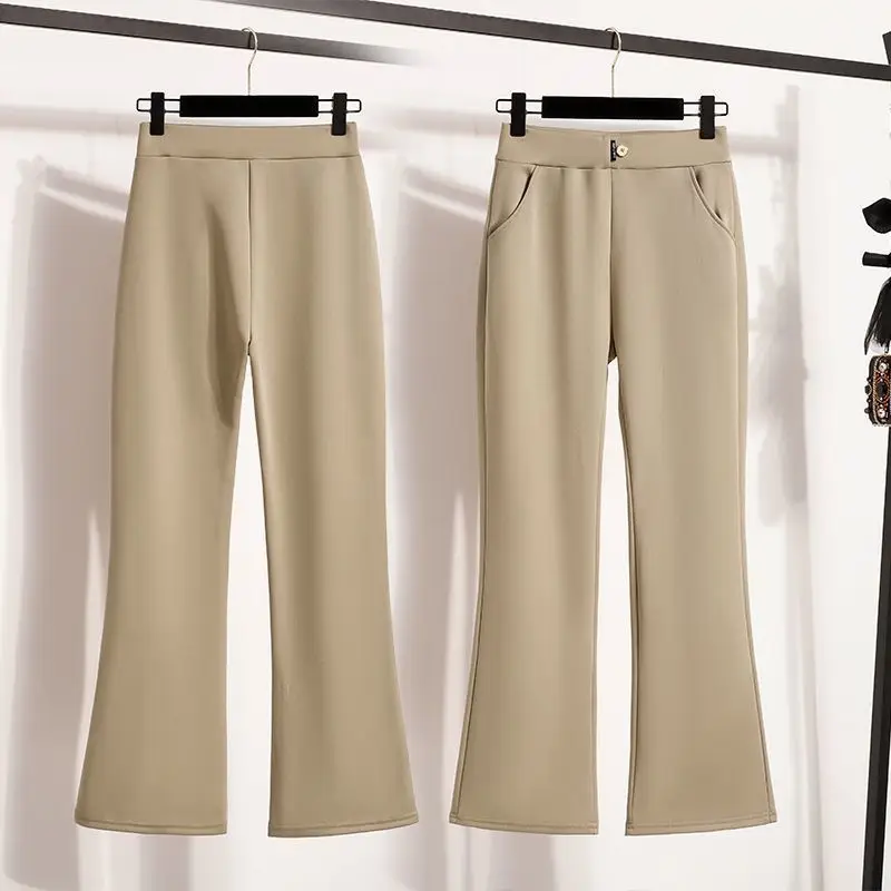 Pantalones acampanados para mujer primavera otoño nuevos pantalones casuales drapeados elásticos de cintura alta para mujer