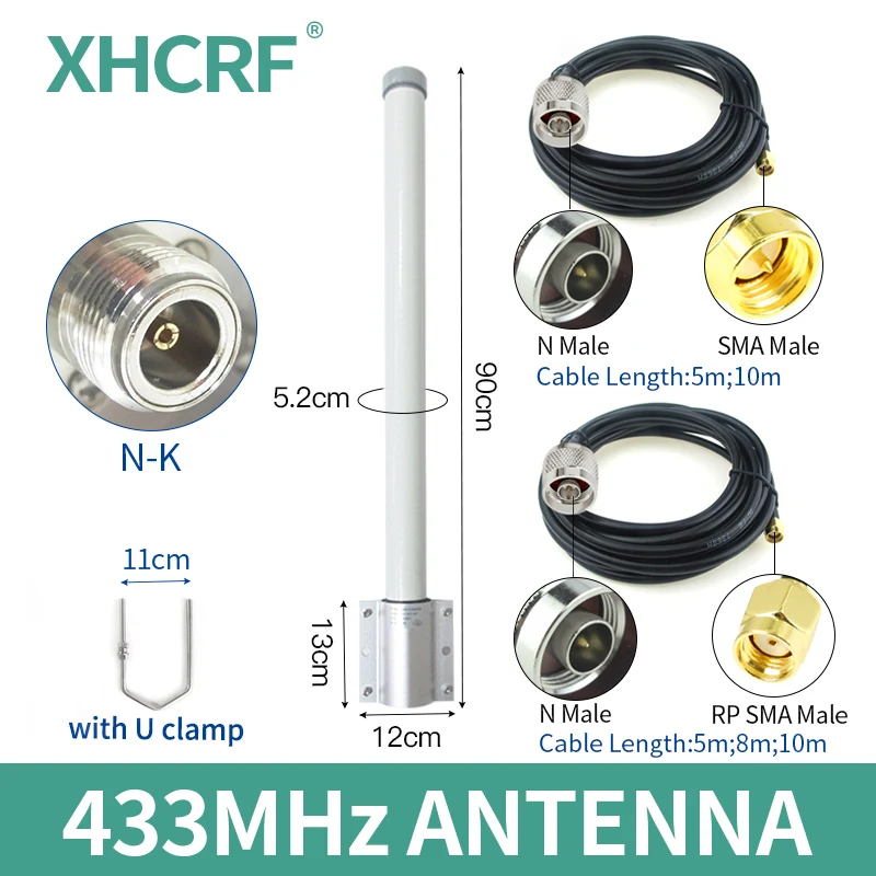 

LoRa 433 MHz Antenna High Gain 10 dBi Long Range 433 MHz Antenna Omnidirectional N female Cable RP SMA Male for base station