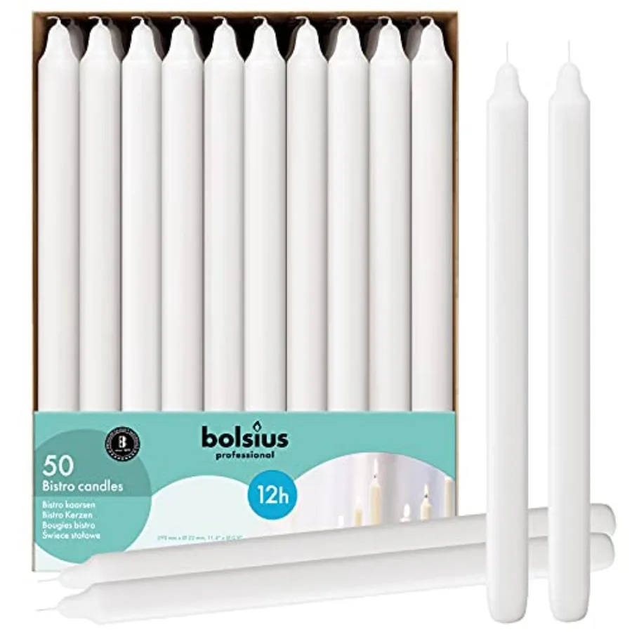 

White Candlesticks Bulk Pack 50 Count - Unscented Dripless 11.5 Inch Household and Dinner Candle Set - 12+ Burn Hours - Premium