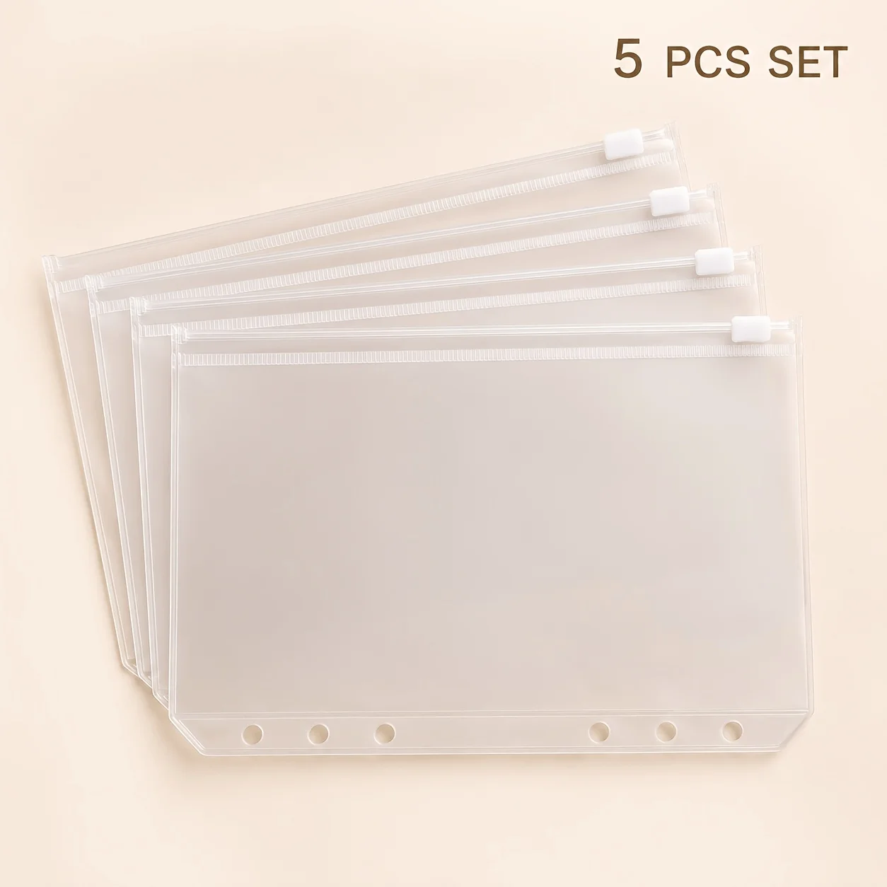 10pcs/5pcs Frosted Zipper Binder Pockets,6-Hole PVC Cash Envelopes for Budget Binder,Transparent Storage Bags for Receipts, - view 2