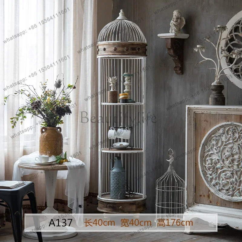 

American Retro Wrought Iron Flower Stand Floor-to-ceiling Corner Storage Multi-layer Bookshelf Bird Cage Shelf Ornament Displa