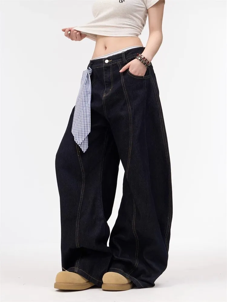 

Retro American Waed Knife Jeans Loose Wide Leg Casual Long Trousers for Women Street Sle Loose Fit Comfortable Jeans