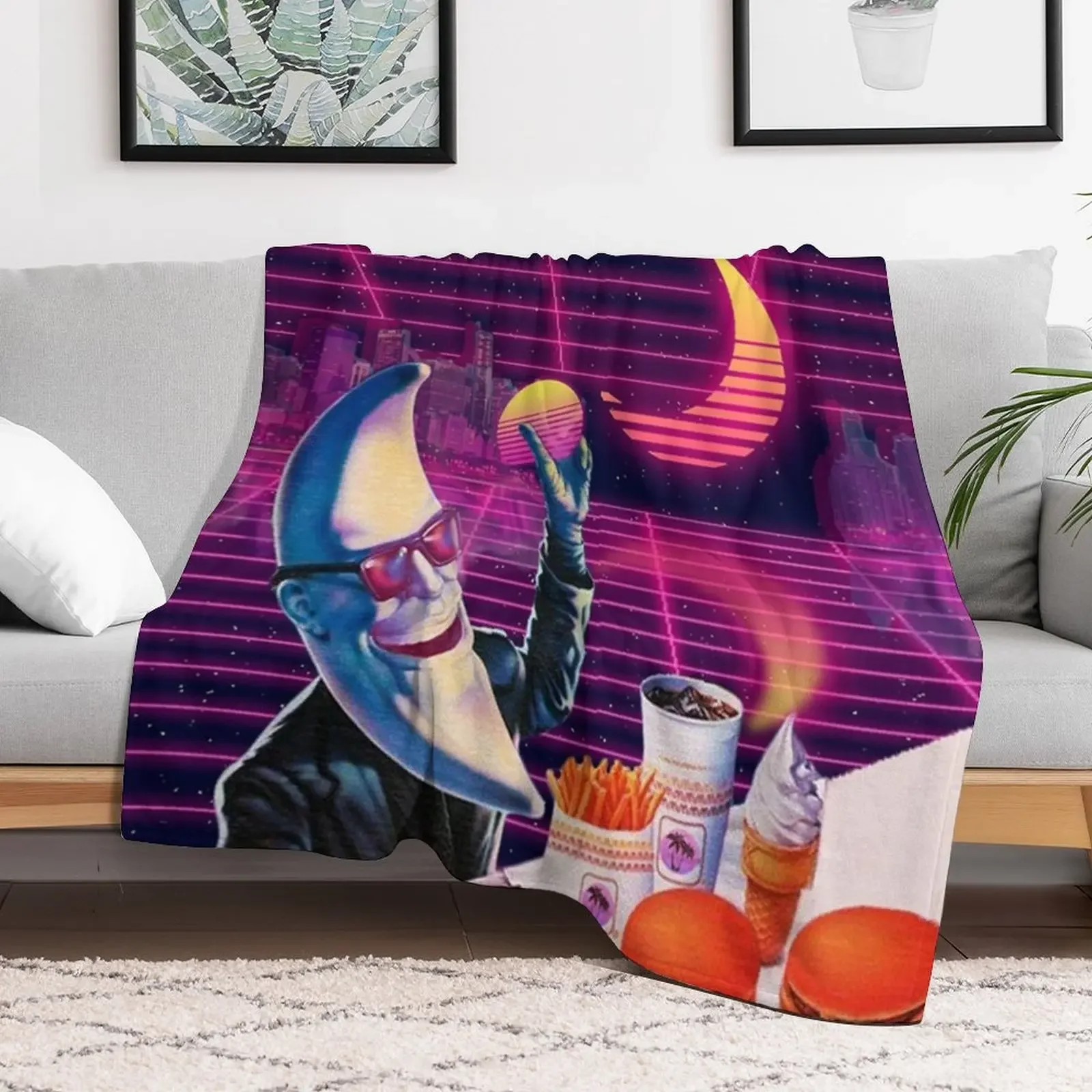 Moonday Night 80s Retro Aesthetic Vaporwave Throw Blanket Thin Furry Luxury Brand funny gift Blankets