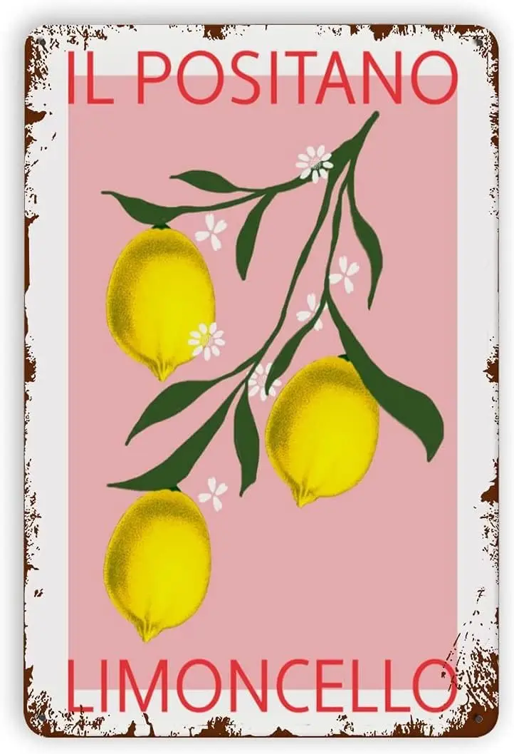 Lemon Wall Art Positano Poster Italian Lemons Art Metal Tin Sign Hanging Home Bathroom Club Bar Housewarming Gift Tin Sign 8x12