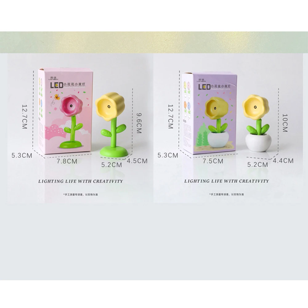 Mini Flower LED Night Light Xmas Gift For Kids Bedroom Decor Bedside Lamp Magnetic Base Warm White Button Cell Powered