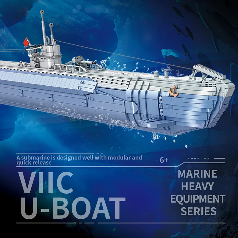 

German Military Untersee-Boot Large U-shaped Submarine Building Blocks WW2 Arms Bricks Toys Model Compatible With LEGO