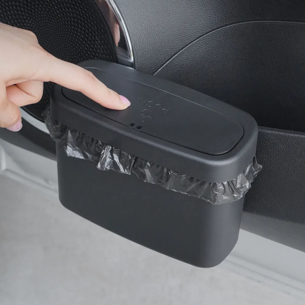 

Trash Can Black Storage Box for Door Organizer with Lid Built-in Garbage Container Car Seat Storage Car Front Door Bin