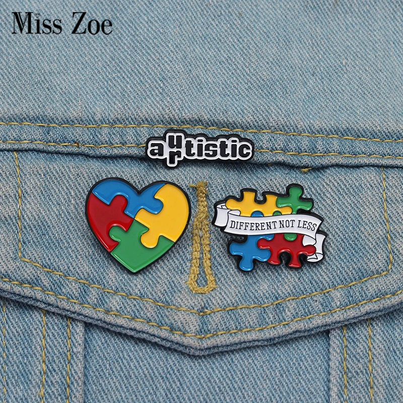 DIFFERENT NOT LESS Enamel Pins Custom Caring For Children With Autism Brooches Lapel Badges Clothes Jewelry Gift for Friends